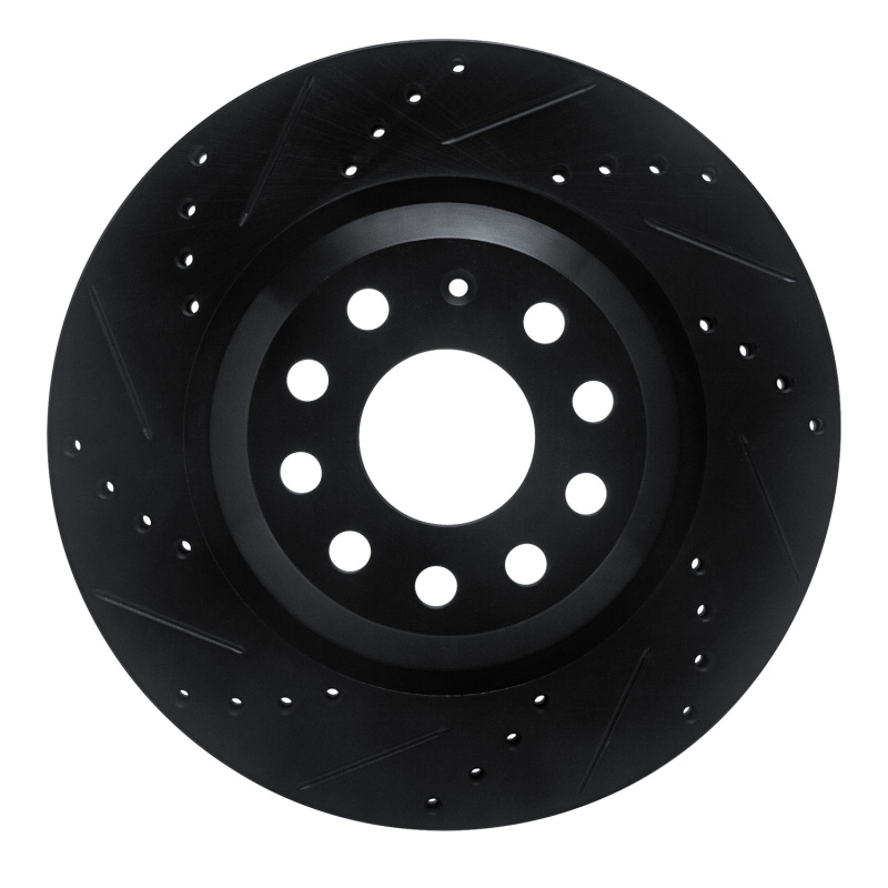 Audi S3 Brake Rotor (1) - Rear Left - R1 Concepts - Drilled & Slotted - Black - `06-`25